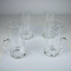 Set Of 4 Clear Floral Etched Glass Drinking Mugs Shot Glass Hot Toddy Barware